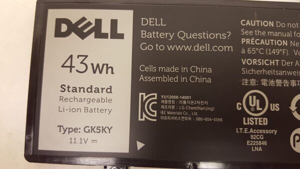 '- GK5KY Laptop Battery For 13 7347 7348 11 3147 GK5KY 04K8YH 11.1V 43WH-- MPN: GK5KY - Image 2