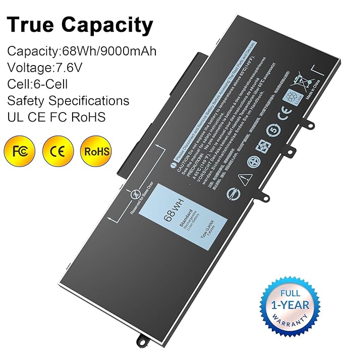 68Wh GJKNX Laptop Battery for Dell Latitude 5480 5580 5280 5288 5290 5488 5490 5491 5495 5590 5591 E5480 E5580 E5590 E5490 Dell Precision 15 35 20 3530 Replacement for Series GD1JP DY9NT 0DY9NT 5YHR4 - Image 3