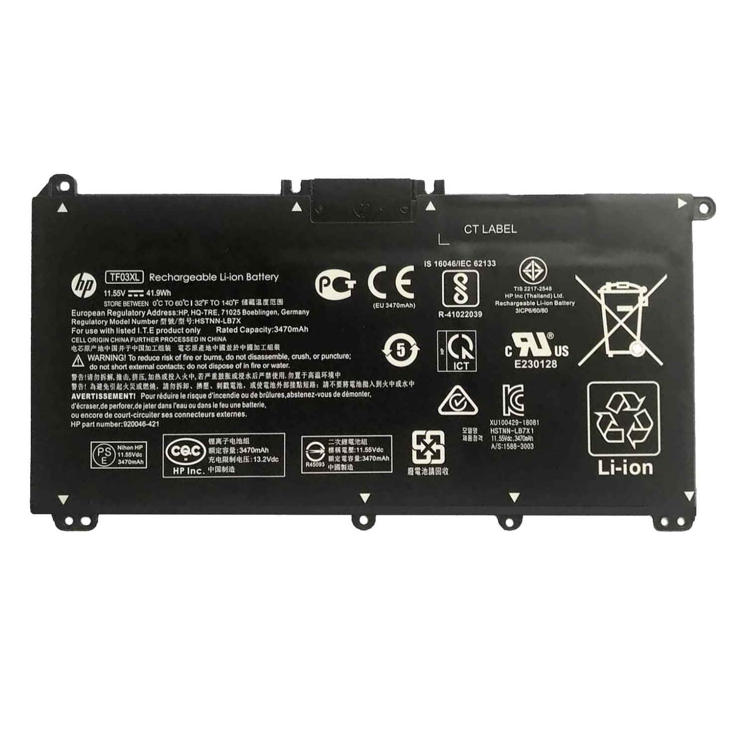 High Quality Battery for HP TF03XL (41.9Wh, 3 cells)