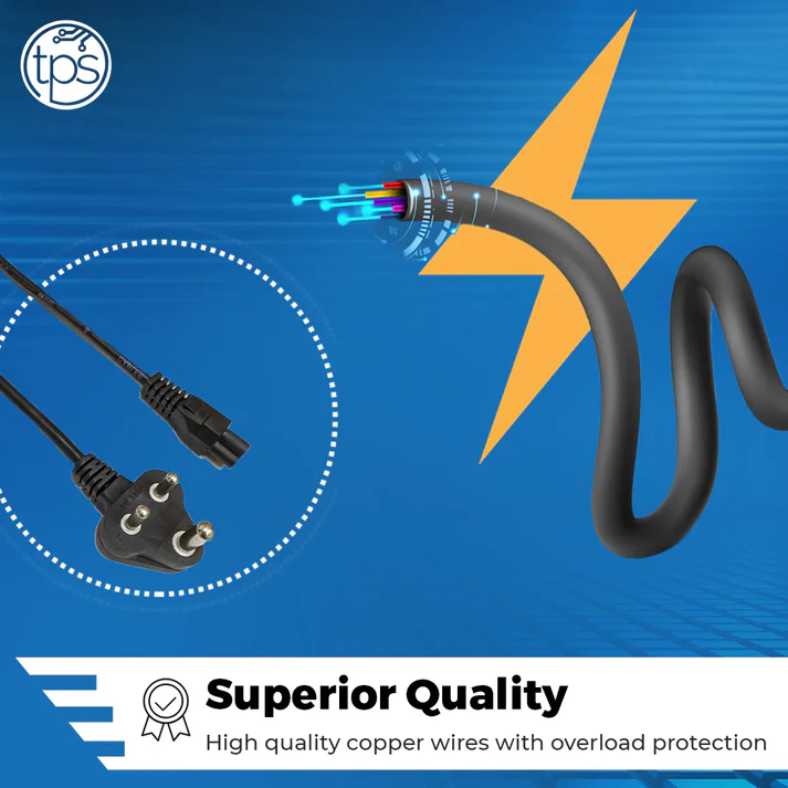 TPS Replacement Laptop Power Cable Cord (1 Meter) BIS Certified - 3 Pin Indian Plug - Image 4