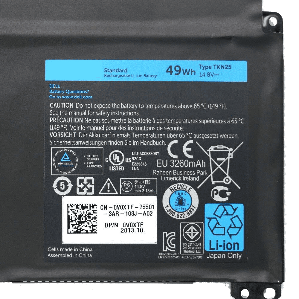 TKN25 Laptop Battery for Dell Vostro 3360 Inspiron 13z-5323 0V0XTF RU485 RU485