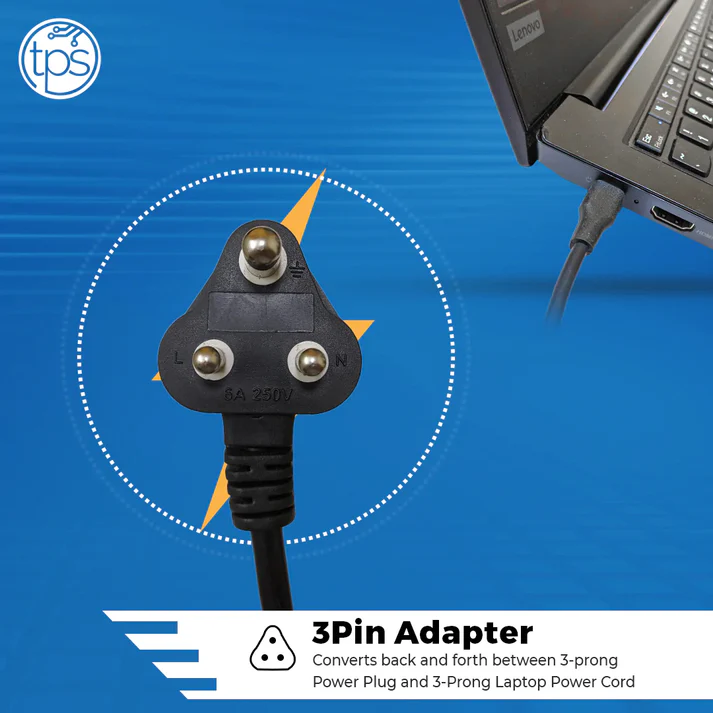 TPS Replacement Laptop Power Cable Cord (1 Meter) BIS Certified - 3 Pin Indian Plug - Image 5
