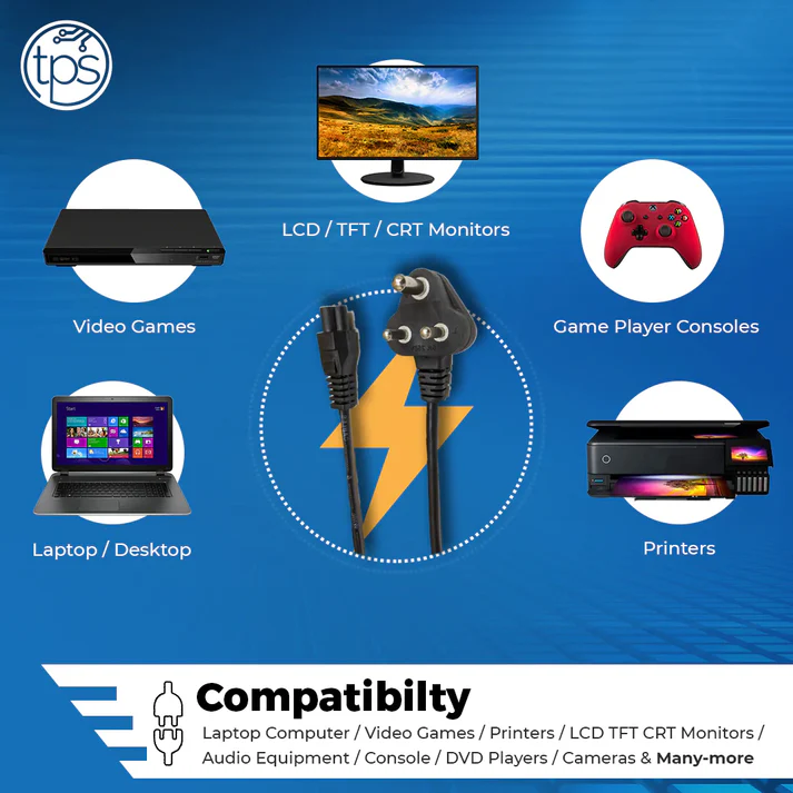TPS Replacement Laptop Power Cable Cord (1 Meter) BIS Certified - 3 Pin Indian Plug - Image 7
