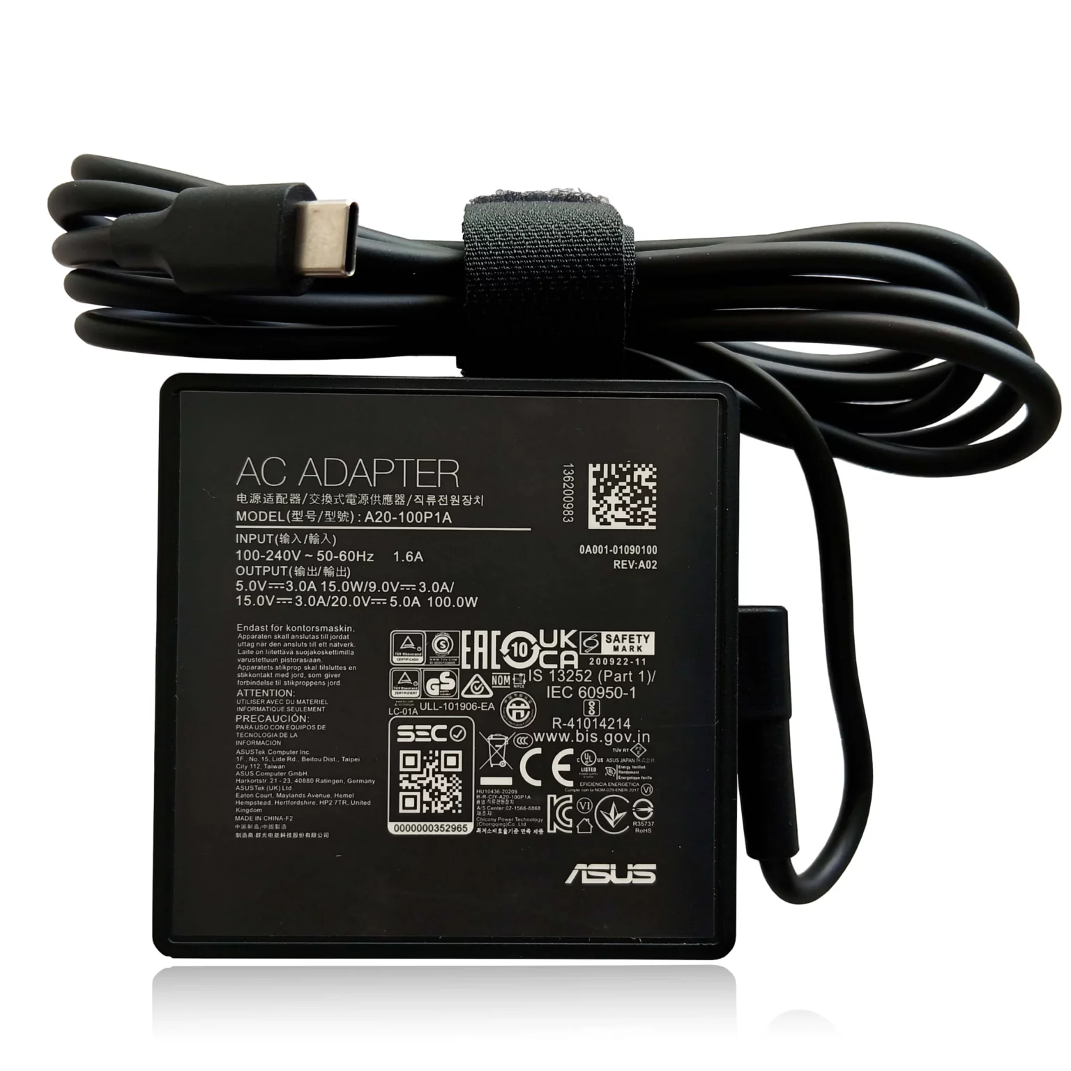 A20-100P1A-Laptop-Adapter-for-Asus-1536x1536-1.webp Asus 100W Charger Type-C Laptop A20-100P1A AC- Adapter ( 100-240V) - Image 1