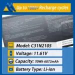 C31N2105 Laptop Battery Replacement for Asus Vivobook M3402QA K3402ZA M3402RA M5402RA K3502Z S5600F S4600F Series Notebook 0B200-04140000 11.61V 70Wh 5895mAh : 1 year warranty - Image 2